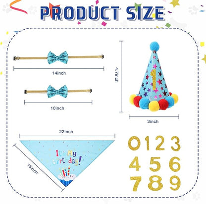 Weewooday Dog Birthday Party Supplies Birthday Boy Girl Cake Bandana Triangle Scarf Party Hat Dog Bow Tie Collar with Numbers for Large Medium Small Dog Puppy 1st Birthday(Cute Style,Medium)