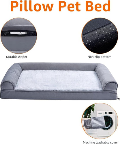 Amazon Basics Living Room Couch Dog Bed with Premium Foam, Non-Slip Bottom, Removable Washable Cover, Supportive Pressure-Relief for Dogs up to 30lbs, Medium (30" x 20"), Grey