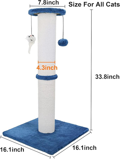 Cat Scratching Post 34 Inches Heavy Duty and Thicker Cat Scratching Post Sisal Rope with Hanging Ball and Mice Scratching Post for Indoor Cats and Adult(Navy Blue)