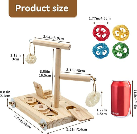 Interactive Wooden Bird Foraging Toy – Cage-Mounted Puzzle Feeder with Sliding Locks, Loofah & Vine Ball for Budgies, Cockatiels, Conures & Small Parrots