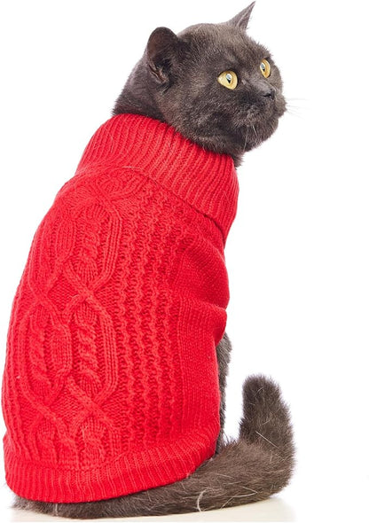 Stretchy Cat Sweater - 17 Colors & 6 Sizes | Snug Winter-Ready Knit for Boy/Girl Cats & Kittens(Red, Large)