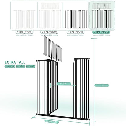 Jiprlak51 Extra Tall Cat Gate for Doorway – 28.5"-48.7" Extra Wide Pet Gate with Adjustable Cat Door Wide,Auto Close, Pressure Mounted, Pet Gate for Cats & Small Dogs, Hallway, Stairs, Kitchen