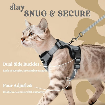 rabbitgoo Cat Harness and Leash for Walking, Escape Proof Soft Adjustable Vest Harnesses for Cats, Easy Control Breathable Reflective Strips Jacket, Grey, S
