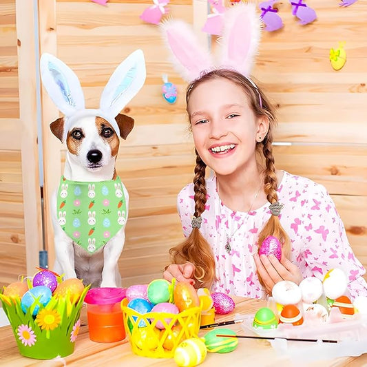 Easter Dog Bandana, 2 Pack Adjustable Holiday Party Birthday Pets Rabbit Easter Egg Bandana Triangle Bibs Cat Scarf Set