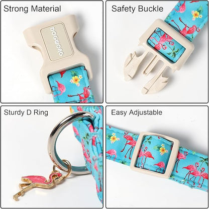 DOGWONG Spring Summer Dog Collar-Cute Flamingo Dog Collar, Adjustable Soft Beach Hawaiian Dogs Collars for Large Dogs, L