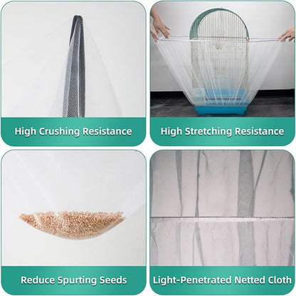 Bird Cage Seed Catcher, Seed Catcher Guard Net Cover, Parrot Nylon Mesh Net Cover, Universal Soft Airy Cage Net Stretchy Skirt for Round Square Cages (Solid-White, 15.7" x87")