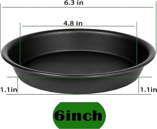 6 Pack 6 inch Plant Saucer Tray, 4 6 8 10 12 15 17 19 inch Plant Saucers, Heavy Duty Plastic Plant Saucers for Indoors, Bird Bath Bowls, Flower Plant Water Trays for pots Planter (6", Black)