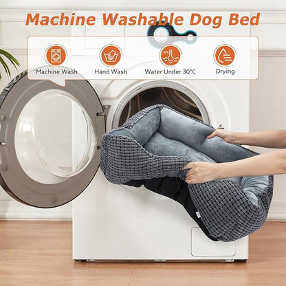 MIXJOY Dog Bed for Large Medium Small Dogs, Rectangle Washable Sleeping Puppy Bed, Soft Calming Cat Beds for Indoor Cats, Orthopedic Pet Sofa Bed, Anti-Slip Bottom with Multiple Size (20'', Grey)
