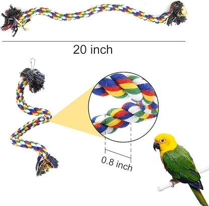 WishLotus Bird Perches, Parrot Colorful Climbing Rope Swing Toys Parrot Stand with Bell and Hanging Clip for Parrots, Budgies, Macaws, Parakeets, and Other Small Birds. (50cm)