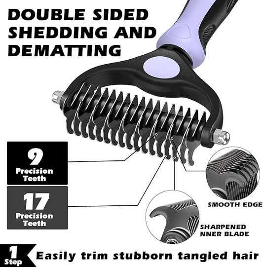 3PCS Self Cleaning Slicker Brush & Pet Grooming Rake & Flea Comb for Dogs,Cats and Horses | Double-Sided Dematting Comb & Skin Friendly Deshedding Grooming Tool | Pet Supplies(Light Purple Black)