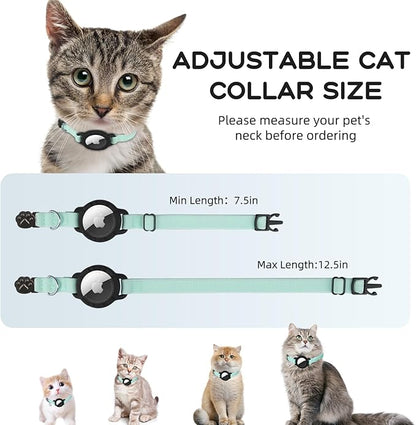 AirTag Cat Collars, Stretchy Collar with Apple AirTag Holder and Bell, Breakaway Ultra Design Elastic GPS Tracking Collars for Cats and Puppies, (7.5-12.5 Inch), Green