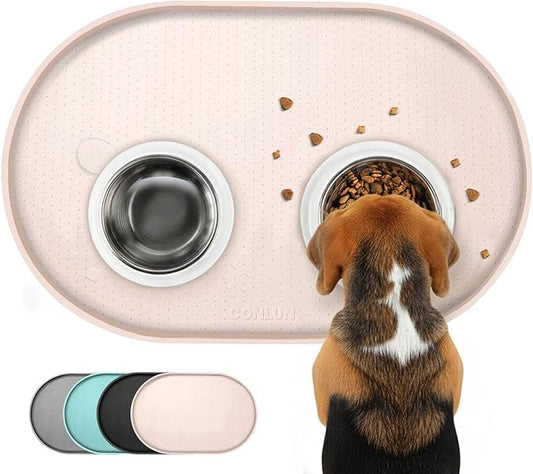 Dog Food Mat,1/2 Inch Raised Edges Cat Feeding Mat,BPA-Free Silicone Pet Mats for Floor Waterproof,Rubber Placemats for Food and Water Bowls(Natural Tan,18.9"x11.8")
