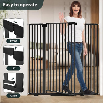 51'' Extra Wide Cat Gate Barrier 30-63'' Wide for Doorways Hallways, Pressure Mounted Tall Pet Dog Gates No Drilling Auto Close, Cat Fence Indoor Climb Proof (Black)