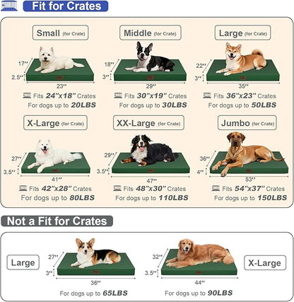 Outdoor All Weather Dog Bed, XXL Waterproof Dog Bed for Large Dogs, Orthopedic Egg Crate Foam Pet Mat with Removable Washable Oxford Cooling Cover, 47x29 Inch, Dark Green