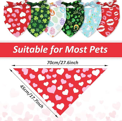 Whaline 6 Pack Valentine's Day Pet Bandanas Heart Pet Neckerchief Shamrock Clover Triangle Dog Bibs Easter Spring Bunny Dog Collar Scarf St. Patrick's Day for Pet Costume Accessories