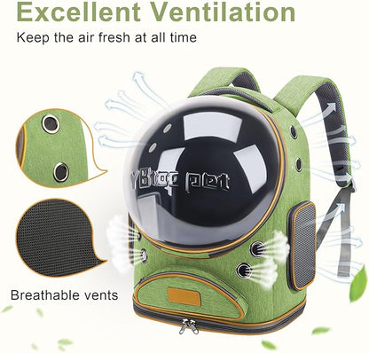 Cat Backpack Carrier, Breathable Cat Bubble Backpack Upgrade Large Space Cat Carrier for Kitty Small Dog, Foldable Airline Approved Cats Backpack, Enlarge Transparent PetTravel Backpack (Green)