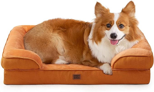 EHEYCIGA Orthopedic Dog Beds for Large Dogs, Waterproof Memory Foam Large Pet Bed with Sides, Non-Slip Bottom and Egg-Crate Foam Dog Couch Bed with Washable Removable Cover,Pumpkin Orange