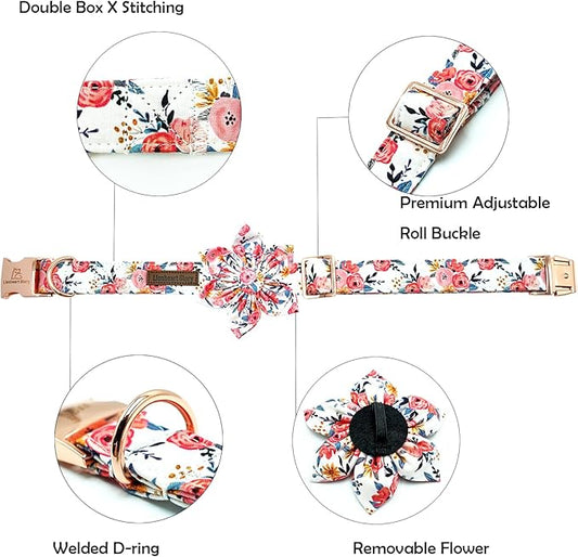 Lionheart Glory Floral Dog Collar - Soft, Durable & Adjustable for Small Dogs
