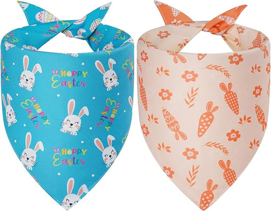 Easter Dog Bandanas XLarge 2PCS, 4 Pattern Colorful Scarf for Boy and Girl, Triangle Reversible Bibs Breed for Puppy Cats Pets