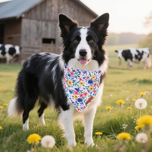 ADOGGYGO Floral Dog Bandanas 2 Pack, Reversible Cute Flower Scarf, Premium Fabric, Adjustable Fit Pink Blue Floral Bandanas for Medium Large Dogs (Large)