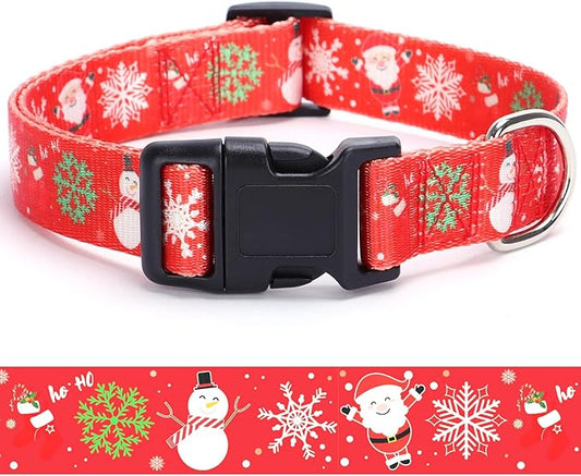 Christmas Dog Collar with Buckle Adjustable Safety Nylon Collars for Small Medium Large Dogs, Cute Stylish Girl Boy Christmas Dog Collar (Christma Red,M)