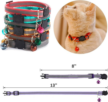 18Pcs Reflective Cat ID Collars with Bell Adjustable 19-32cm, Soft Nylon Adjustable Breakaway Identification Collars for Puppy Kittens