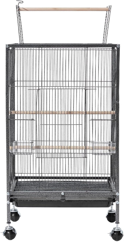 VEVOR Bird Cage, 18 x 18 x 30 inch, Open Flat Top, Wrought Iron Bird Flight Cage with Perches, Slide-Out Tray and Plastic Feeders, Casters, for Parrot, Blue Tit, Cockatiel, Canary, Budgerigar, Conure