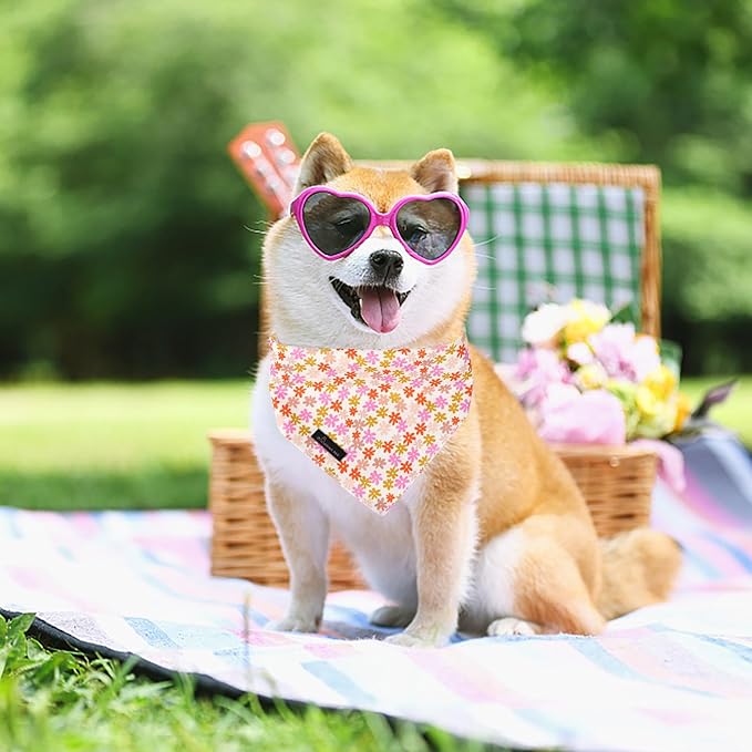ARING PET Floral Dog Bandana, Spring Summer Daisy Flower Girl Pet Bandana Scarf Triangle Bibs for Puppy Small Medium Large Dogs-L
