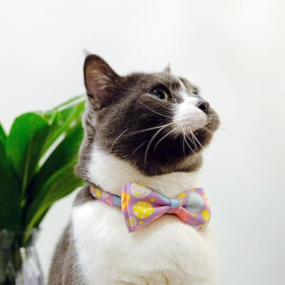 2 Pack Easter Day Cat Collar with Bow Tie, Holiday Spring Easter Eggs Collar for Boys and Girls Male Female Kitty Kittens