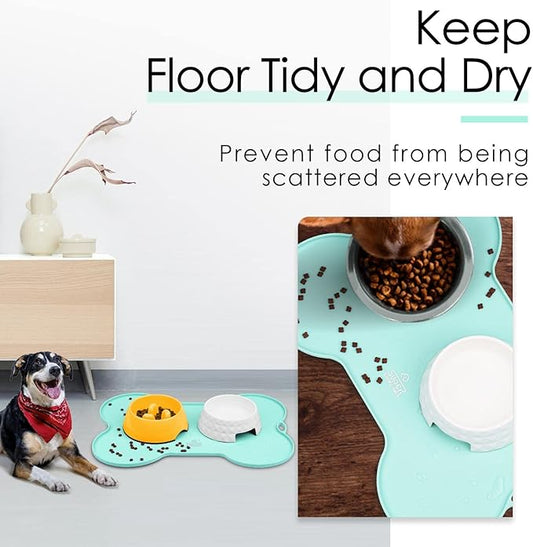 Super Design Dog Food Mat Dog Bowl Mat for Food and Water Silicone Non Spill Cat Feeding Mat Puppy Placemat Waterproof - 20.5" x 14.5", Light Green