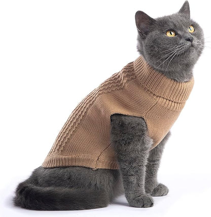 Stretchy Cat Sweater - 17 Colors & 6 Sizes | Snug Winter-Ready Knit for Boy/Girl Cats & Kittens(Khaki, Medium)