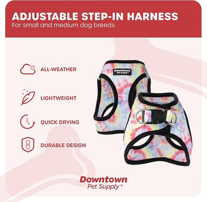 Downtown Pet Supply Step-in Dog Harness – No Pull, Adjustable Padded Mesh with Reflective Trim, Secure Buckle Strap – Comfortable & Breathable Small Dog Harness, Large, Tie Dye