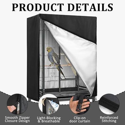 Bird Cage Cover 35"x25"x47" Heavy Duty Waterproof Bird cage Covers for Night, Zipper Panel Blackout Birdcage, Good Night Enclosure for Parakeet, Parrot, Cockatiel and More Finches
