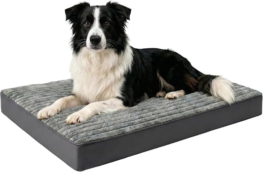 Dog Bed Large Sized Dogs, Orthopedic Flannel Pet Bed with Removable Washable Cover, Waterproof Indestructible Big Dog Bed with Anti-Slip Bottom, Egg Memory Foam Pad, 36.0"x27.0"x3.5", Grey
