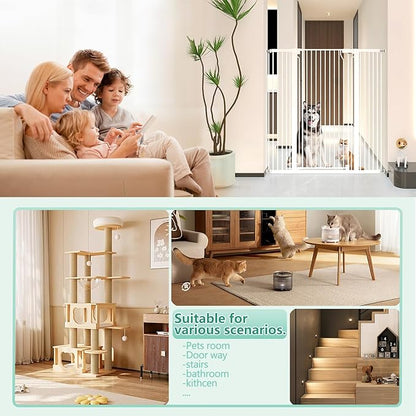 51" Extra Tall Cat Gate 28.5"-48.7" Wide, Auto Close, Pressure Mounted, for Cats & Small Dogs, Hallway, Stairs, Kitchen, Not Baby Gate,White