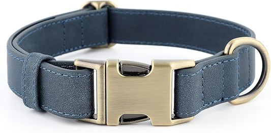 Plutus Pet Genuine Leather Dog Collar – Adjustable Pet Collar with Quick Release Metal Buckle, Soft Real Leather for Small Medium Large Dogs, Heavy Duty & Skin-Friendly (Blue, XS)