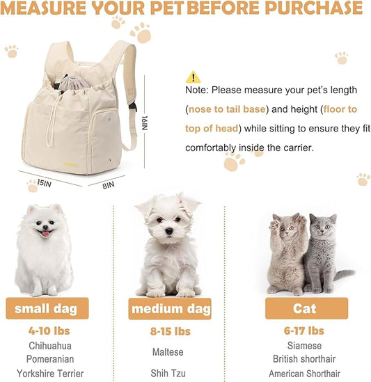 Dog Front Carrier Backpack, Adjustable Pet Dog Carrier Backpack Ventilated Mesh Dog Travel Backpack with Zippered Side Windows for Hiking Traveling for Small Medium Cats Dogs (Max 13 lbs)
