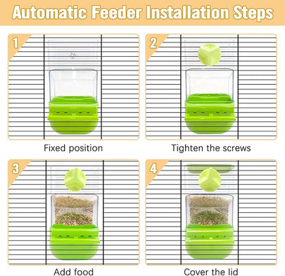 BNOSDM Automatic Bird Feeder Water Dispenser Set No Mess Bird Cage Feeders Parrot Cage Accessories Transparent Seed Food Container with Perch for Finches Parakeets Budgies Lovebirds Canaries (Green)