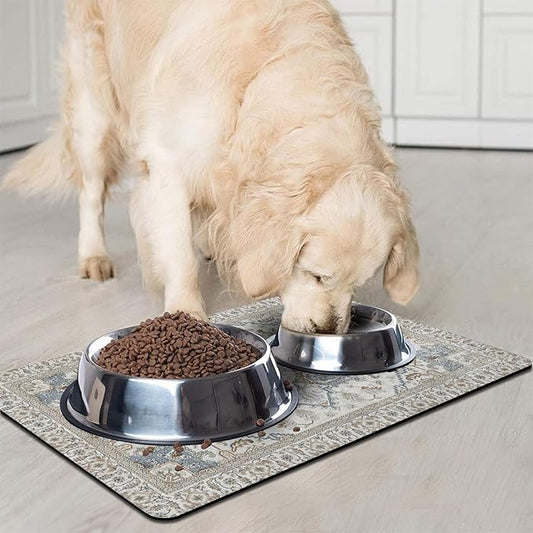 Dog Food Mats for Floors, Absorbent and Quick-Drying Pet Cat Food Mat,Anti-Fouling and Easy-to-Clean Pet Feeding Mat,Dog Bowl Mat for Messy Drinking Water Bowls.17 x32, Bohemia Style