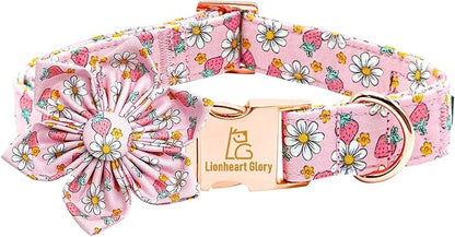 Lionheart glory Dog Collar Flower Collar Pink Dog Collar with Flower Spring Summer Cute Collar Dog Female Soft Durable Adjustable Dog Collars for Medium Dogs, B:Strawberries
