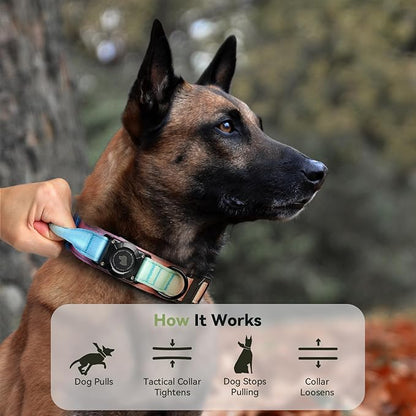 2026 Upgrade Waterproof AirTag Dog Collar, Military Tactical Dog Collar with AirTag Holder, Comfortable Control Handle and Metal Buckle, GPS Dog Collar Holder for Medium to Large Dogs (Pastel lcing,M)