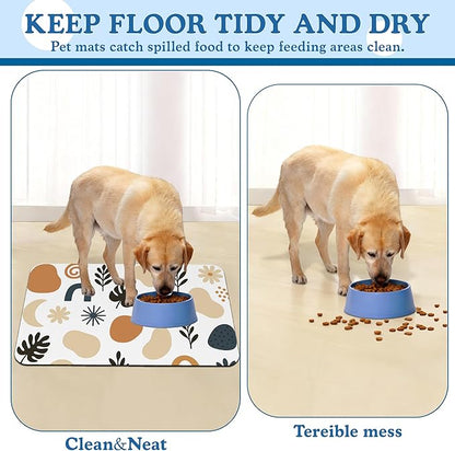 Boho Style Dog Food Mat–Christmas Stocking Absorbent Quick Dry Feeding Placemat for Food and Water Bowls, Non Slip Rubber Backing, Waterproof Pet Supplies for Mess-Free Eating 12"x20"