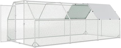 Large Metal Chicken Coop, Walk-in Chicken Run with Reinforced Wire Mesh, Water-Resistant & Anti-UV Cover, Poultry Cage for Hens, Ducks and Rabbits, Outdoor Backyard Farm Pen, 9.2’Lx18.7’Wx6.4’H