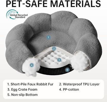 OhGeni 36 inches Calming Donut Orthopedic Dog & Cat Bed for Large Pets, Warming Comfort Fluffy Short Pile Fur, Durable Waterproof Machine Washable Removable Cover, Cute Round Bed for Puppy, Dark Gray