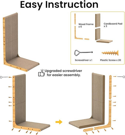 Cardboard Cat Scratcher,26 Inch L Shape Scratch Pad Wall Mounted,Vertical Scratching Board, Durable Cardboard to Protect Furniture for Indoor Cats,Wood Grain Junbo
