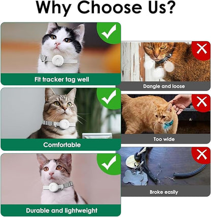 Cat GPS Tracker, Cat Tracker Compatible with Apple Find My App (Only iOS), No Monthly Fee, Waterproof, Breakaway Collar Included, Up to 1 Year Battery (White Tracker, White Cat Collar)
