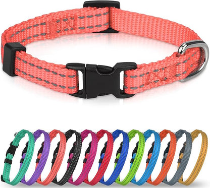 Joytale Small Dog Collar, Reflective and Adjustable Nylon Collar with Quick-Release Buckle, Lightweight No-Choke Design for Puppy and Extra Small Dogs, Pink, XS