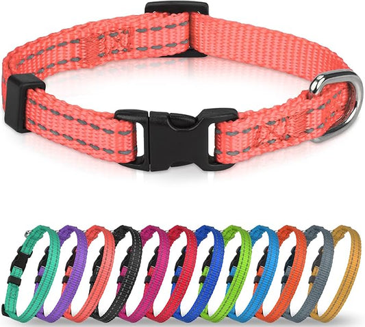 Joytale Small Dog Collar, Reflective and Adjustable Nylon Collar with Quick-Release Buckle, Lightweight No-Choke Design for Puppy and Extra Small Dogs, Pink, XS