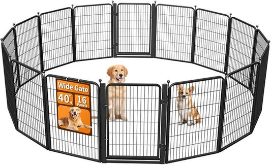 Dog Fence Outdoor Pens Outside,Portable Dog Play Pen 40" H 16 Panels Pet Playpen Exercise Pens for Puppys Small Medium Large Dogs RV Camping Yard Garden Indoor Low Threshold Wide Gate