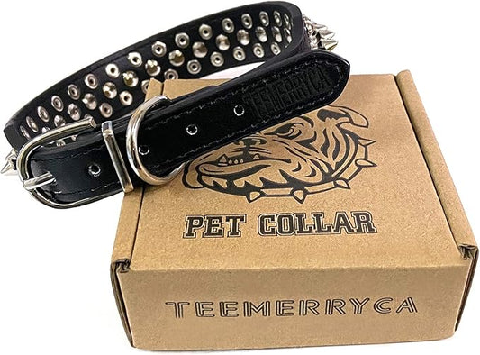 TEEMERRYCA Adjustable Microfiber Leather Spiked Studded Dog Collars with a Squeak Ball Gift for Small Medium Large Pets Like Cats/Pit Bull/Bulldog/Pugs/Husky, Black, S 10.8-13.2 inches